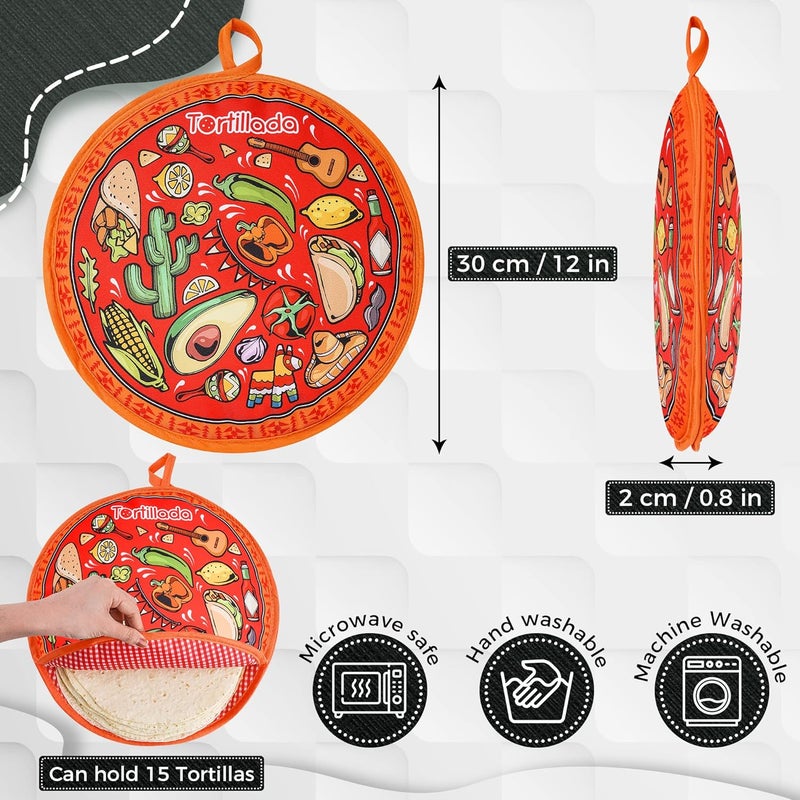 - 30 cm Tortilla Warmer/Heat Container microwaveable made of cotton/polyester (Red) - Image 4