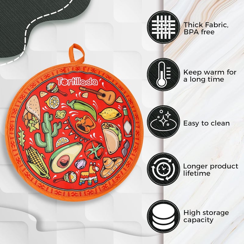 - 30 cm Tortilla Warmer/Heat Container microwaveable made of cotton/polyester (Red) - Image 2