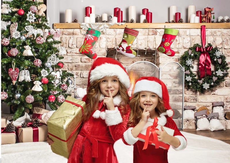 Dudaacvt 7x5ft Christmas Photography Backdrop Christmas Fireplace Backdrop White Brick Fireplace Bear Xmas Tree Backgrounds Children Photography Studio Prop - Image 5