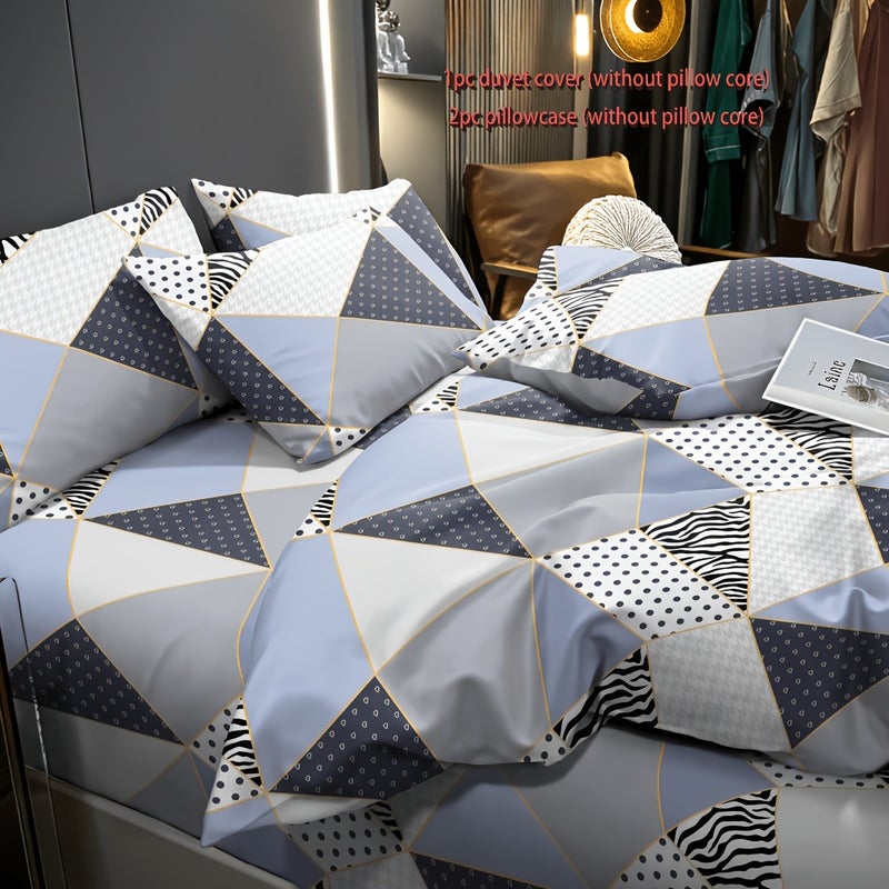 3pcs Set, Golden Striped Triangle Print Duvet Cover Bedding, Soft, Comfortable, Breathable, Suitable for Bedroom, Guest Room, School Dormitory Decoration 1 * Duvet Cover + 2 * Pillowcases, Excluding Cores - Image 3