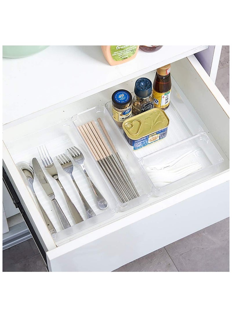 Generic - 11 Pack Clear Drawer Organizer Trays, Desk Drawer Divider Storage Bins, Storage Box Set for Utensils Junks Vanities Makeups Jewelry Office Craft Supplies - Image 1