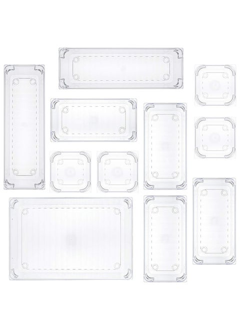 11 Pack Clear Drawer Organizer Trays, Desk Drawer Divider Storage Bins, Storage Box Set for Utensils Junks Vanities Makeups Jewelry Office Craft Supplies