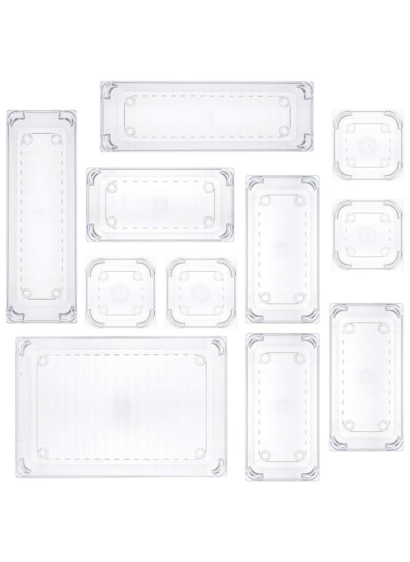 Generic - 11 Pack Clear Drawer Organizer Trays, Desk Drawer Divider Storage Bins, Storage Box Set for Utensils Junks Vanities Makeups Jewelry Office Craft Supplies - Image 1