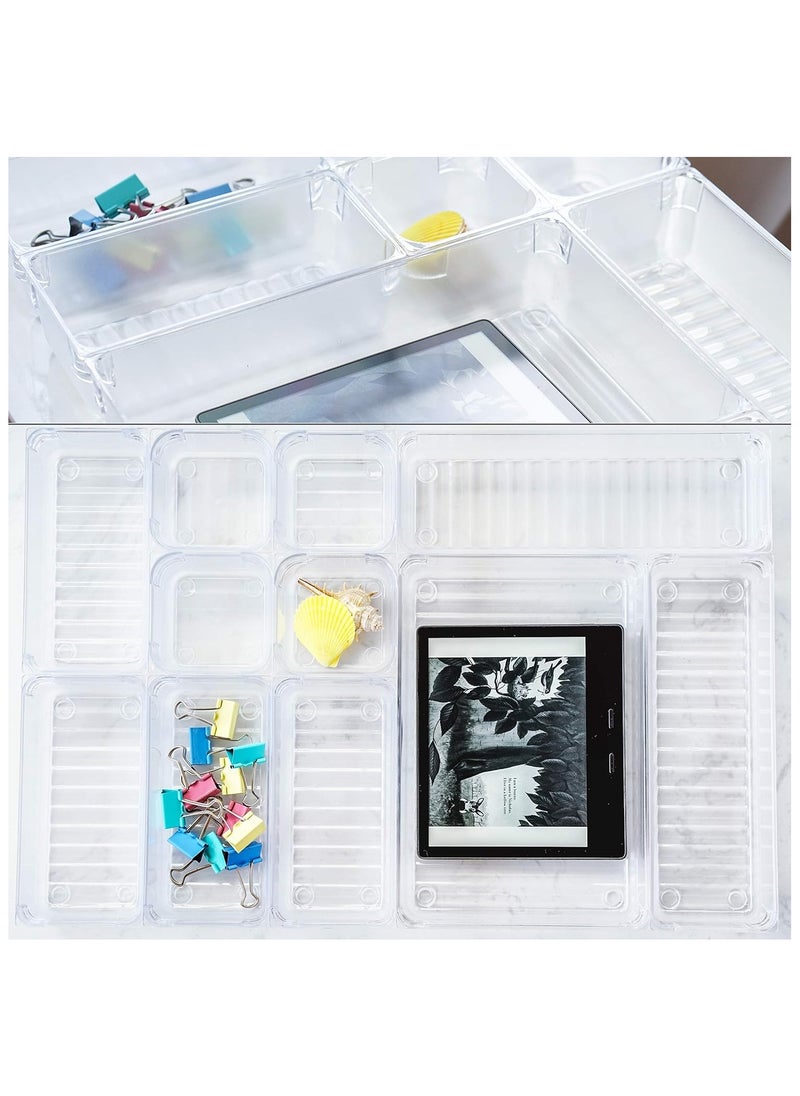 Generic - 11 Pack Clear Drawer Organizer Trays, Desk Drawer Divider Storage Bins, Storage Box Set for Utensils Junks Vanities Makeups Jewelry Office Craft Supplies - Image 1