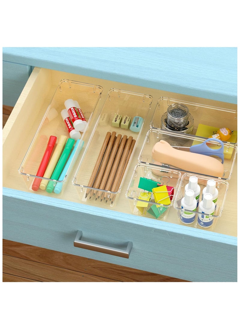 Generic - 11 Pack Clear Drawer Organizer Trays, Desk Drawer Divider Storage Bins, Storage Box Set for Utensils Junks Vanities Makeups Jewelry Office Craft Supplies - Image 1