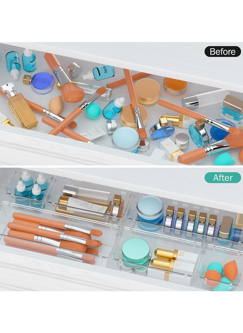 Generic - 11 Pack Clear Drawer Organizer Trays, Desk Drawer Divider Storage Bins, Storage Box Set for Utensils Junks Vanities Makeups Jewelry Office Craft Supplies - Image 1