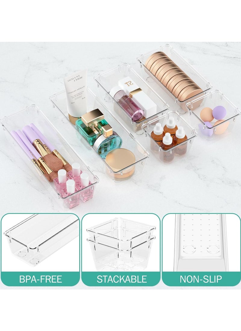 Generic - 11 Pack Clear Drawer Organizer Trays, Desk Drawer Divider Storage Bins, Storage Box Set for Utensils Junks Vanities Makeups Jewelry Office Craft Supplies - Image 1