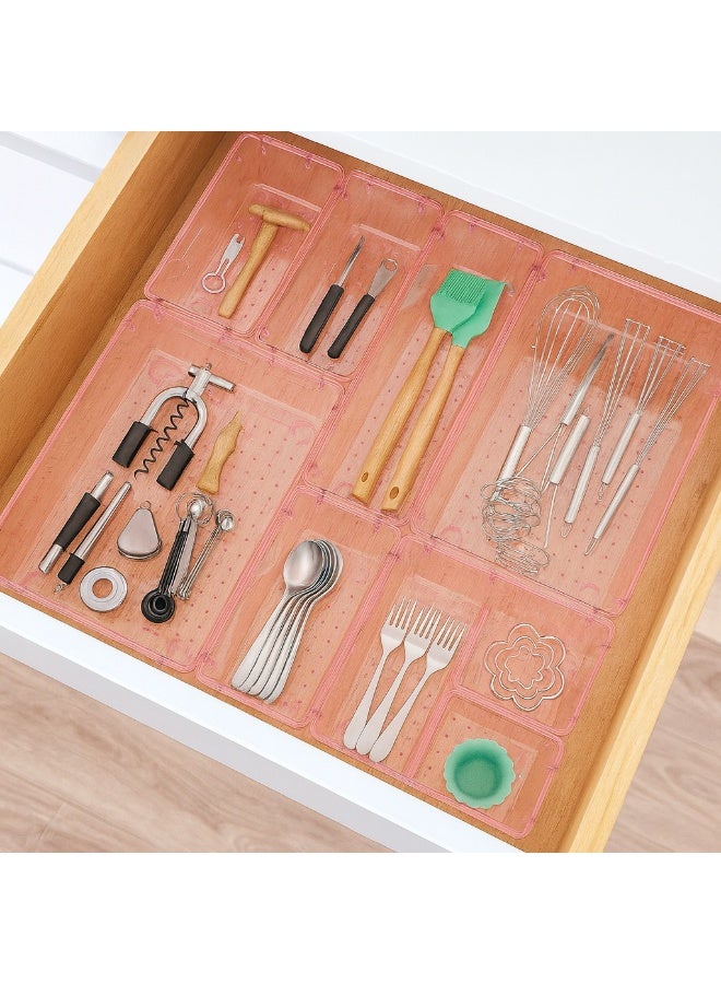 A set of 11 imported pink drawer organizer trays, divided storage boxes for office drawers, storage shelves for utensils, household items, cosmetics, furniture, and office furniture. - Image 4