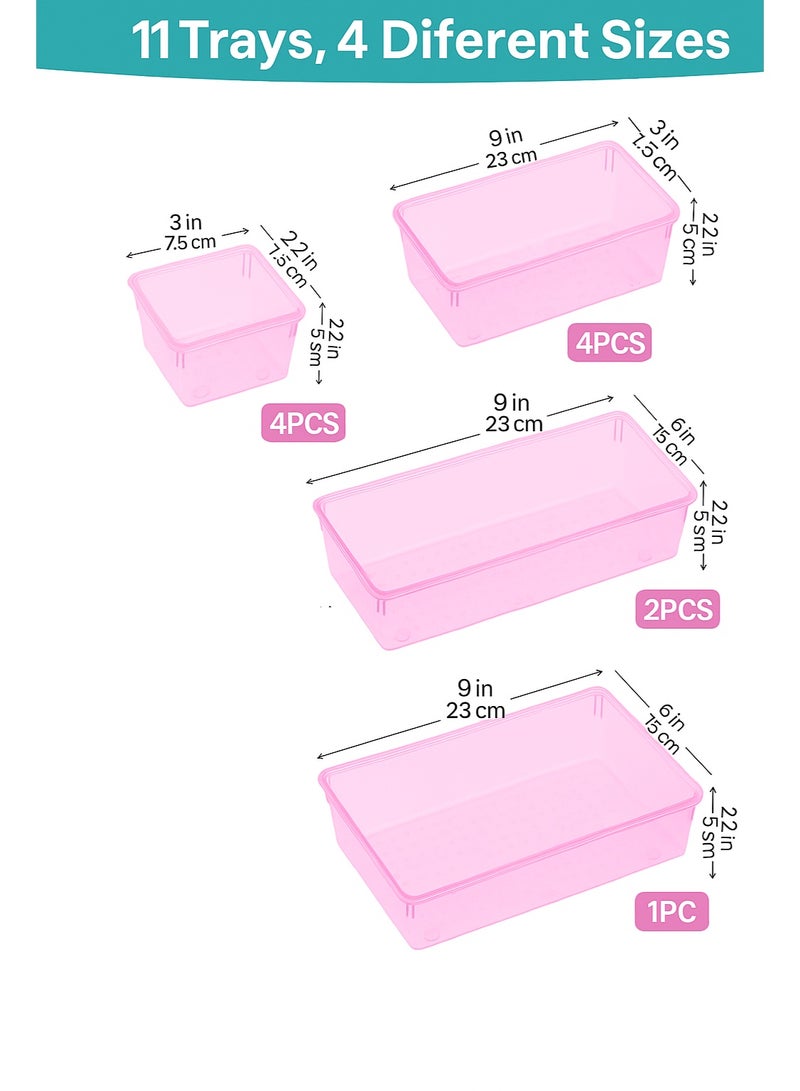 A set of 11 imported pink drawer organizer trays, divided storage boxes for office drawers, storage shelves for utensils, household items, cosmetics, furniture, and office furniture. - Image 2