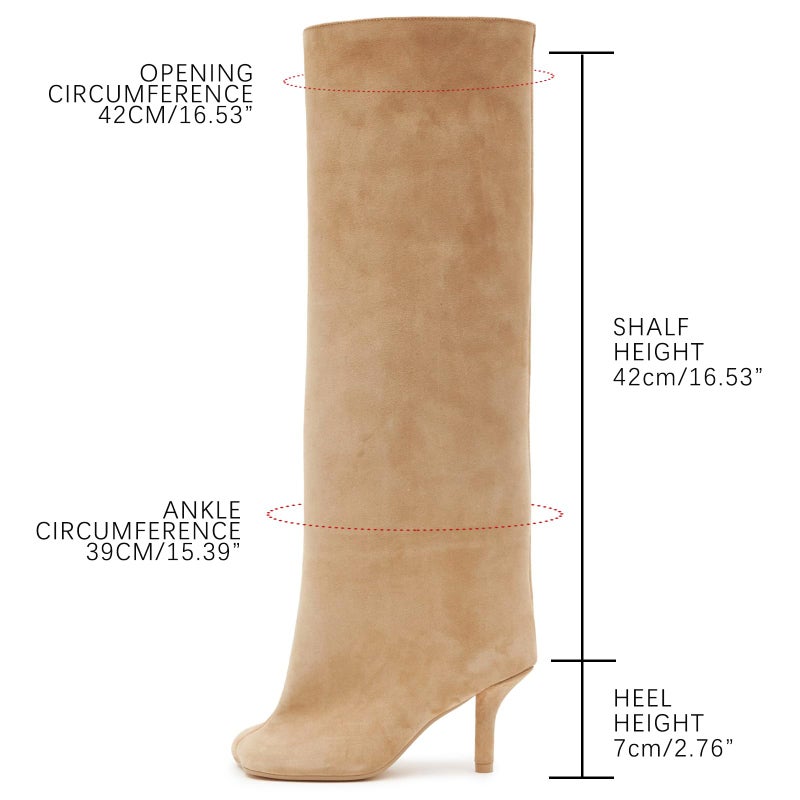 UBWDU Wide Calf Knee High Boots Women Tall Boots Suede Square Toe Stiletto Suede Boots High Heel Long Booties Nude 11 - Image 5