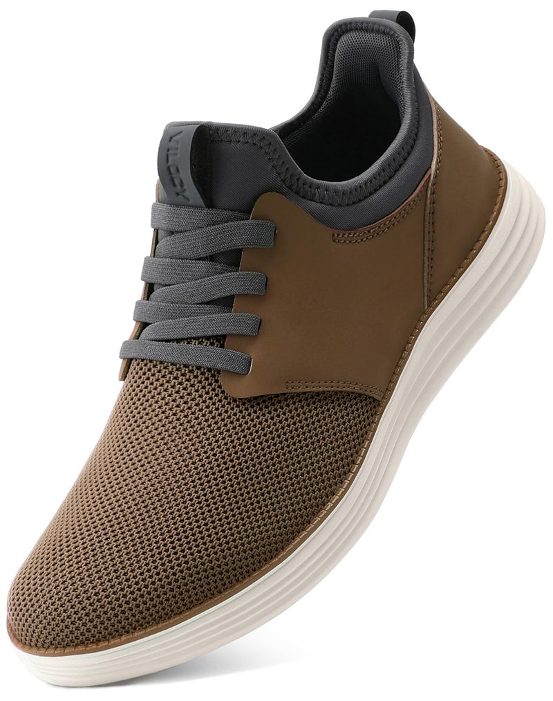 VILOCY Men's Slip On Casual Dress Sneakers Hands Free Fashion Sneakers Mesh Tennis Walking Shoes Comfortable Work Shoes Breathable Lightweight Non Slip Brown, EU41 - Image 1