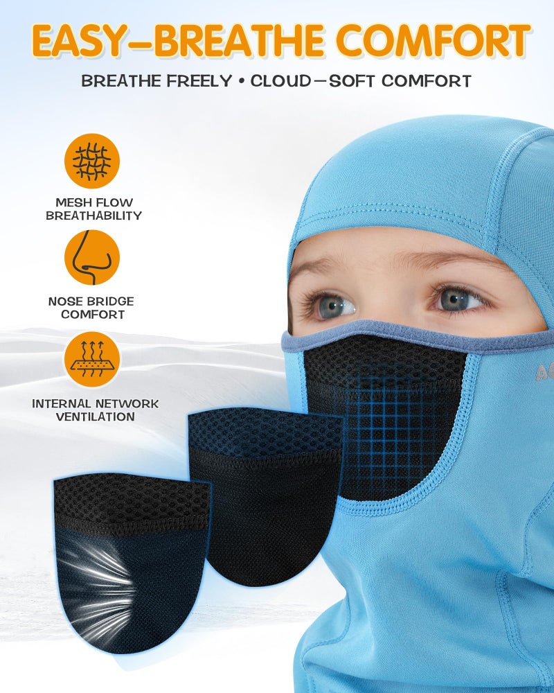 AOPREL Kids Balaclava Ski Mask with Breathable Holes, Windproof Fleece Full Face Mask for Cold Weather Boys Girls Blue - Image 3