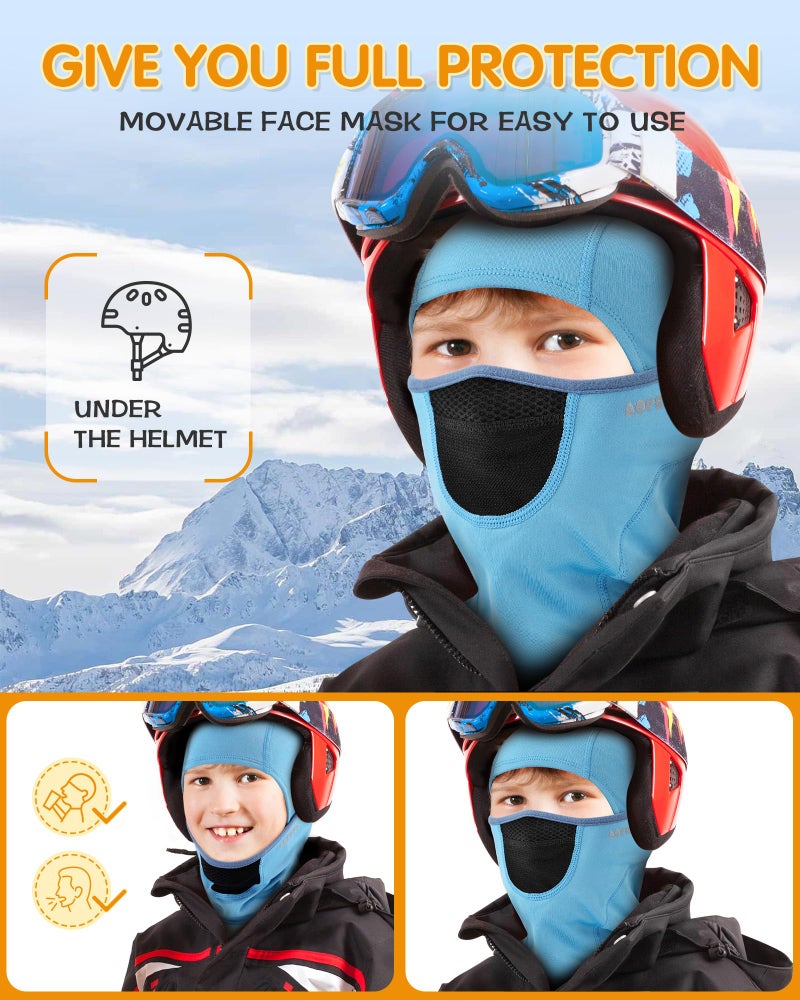 AOPREL Kids Balaclava Ski Mask with Breathable Holes, Windproof Fleece Full Face Mask for Cold Weather Boys Girls Blue - Image 4