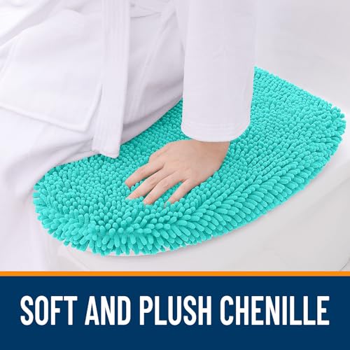 OLANLY Soft Chenille Bathroom Toilet Lid Cover Machine Washable Seat Covers 175x15 Stays in Place Rubber Backing Fits Most Round Elongated and Oblong Lids Accessories Decor Teal - Image 3
