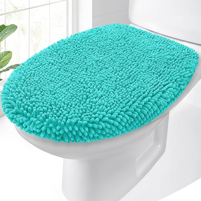 OLANLY Soft Chenille Bathroom Toilet Lid Cover Machine Washable Seat Covers 175x15 Stays in Place Rubber Backing Fits Most Round Elongated and Oblong Lids Accessories Decor Teal - Image 2