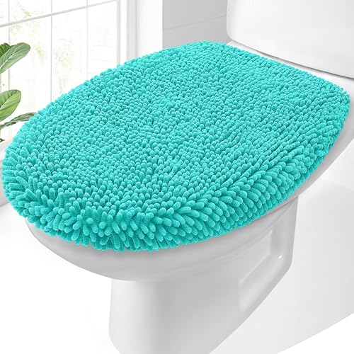 OLANLY Soft Chenille Bathroom Toilet Lid Cover Machine Washable Seat Covers 175x15 Stays in Place Rubber Backing Fits Most Round Elongated and Oblong Lids Accessories Decor Teal - Image 1