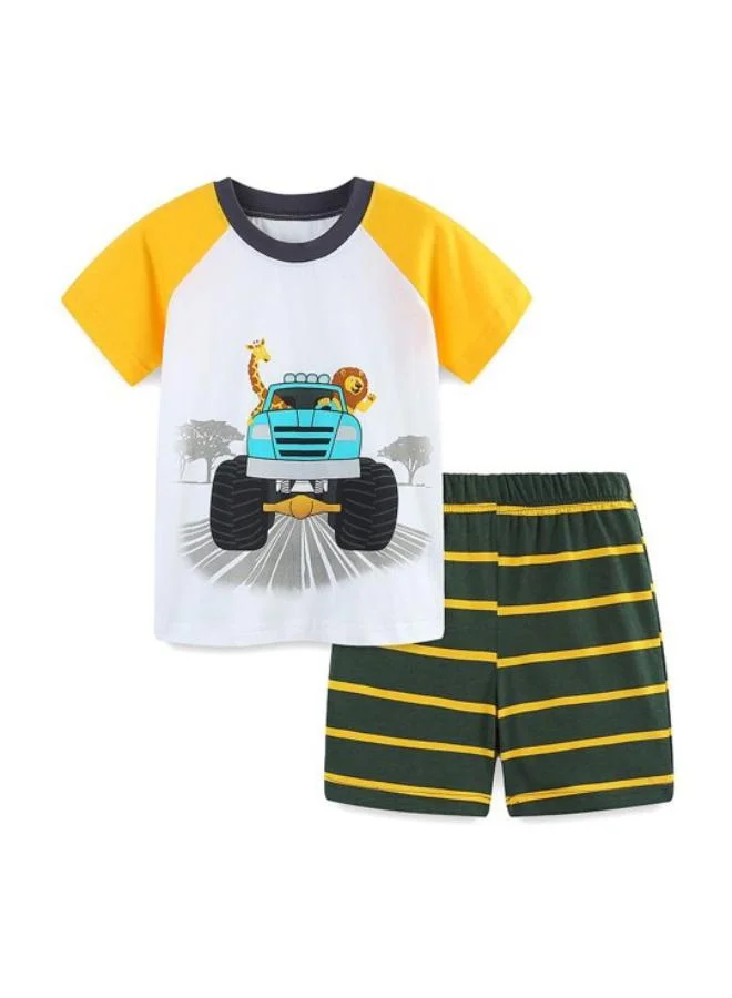YUNIQEE White Crew Neck Short Sleeve Printed Tshirt & Shorts