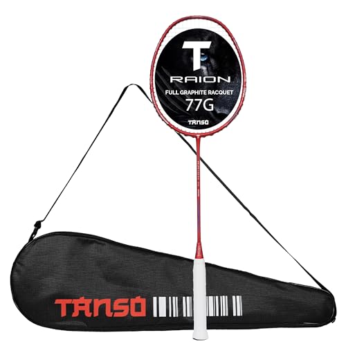 TANSO Raion SS Strung Badminton Racket (34 Lbs Tension, Recommended by Padukone School of Badminton, 77 Grams Ultra Light Weight Full Carbon Fiber with Premium Strings and Full Racquet Cover) - Image 1