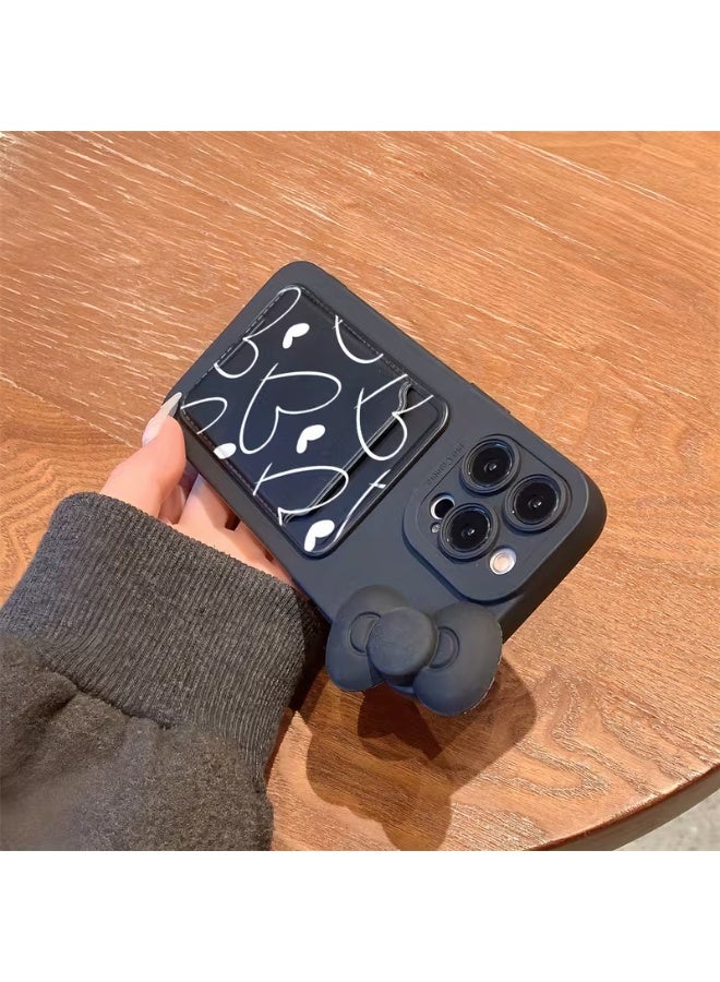 Temu Durable black silicone iPhone case with a white hearts design. Provides full protection for your phone, is shockproof and scratch-resistant, and features a black bow at the top of the cover. Compatible with iPhone 14 Pro Max. - Image 3