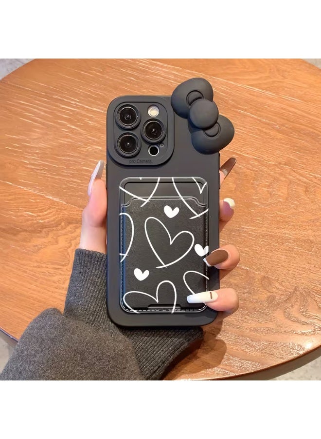 Temu Durable black silicone iPhone case with a white hearts design. Provides full protection for your phone, is shockproof and scratch-resistant, and features a black bow at the top of the cover. Compatible with iPhone 14 Pro Max. - Image 1