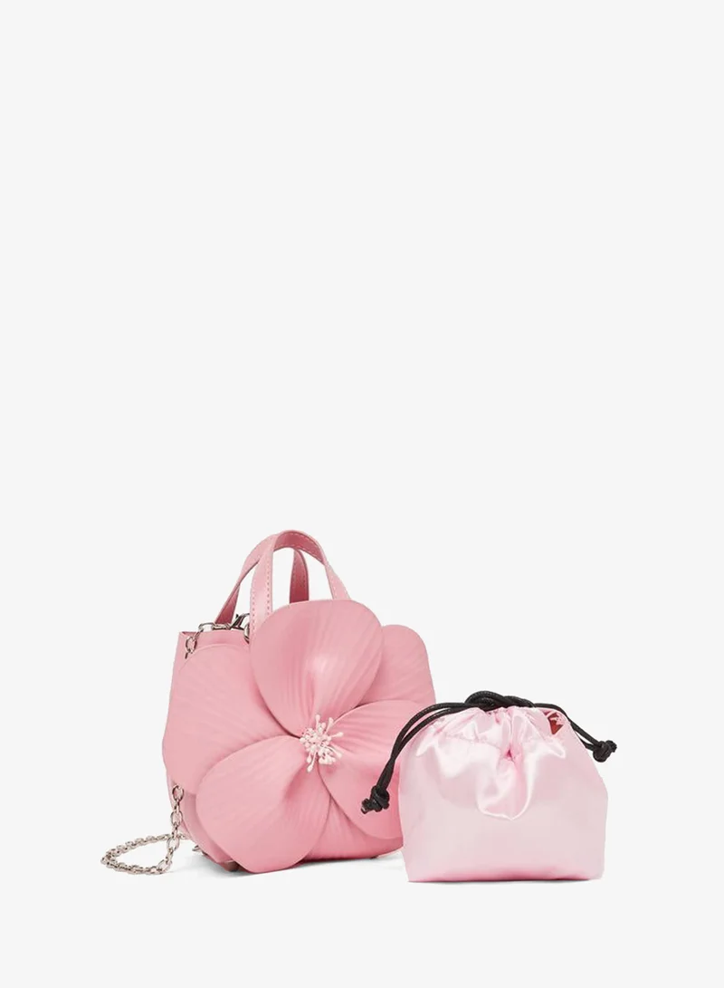Styli Pink Floral Statement Handbag With Chain Strap