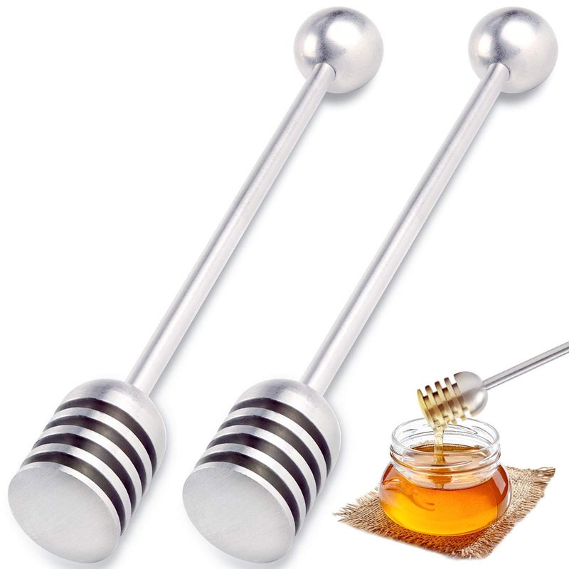 DUGATO Honey Dipper Set 2 Pack 63  304 Stainless Steel Honeycomb Sticks for Honey Pot Jar Syrup Drizzler Tea  Coffee Stirrer  Elegant Kitchen Utensil Stainless Steel