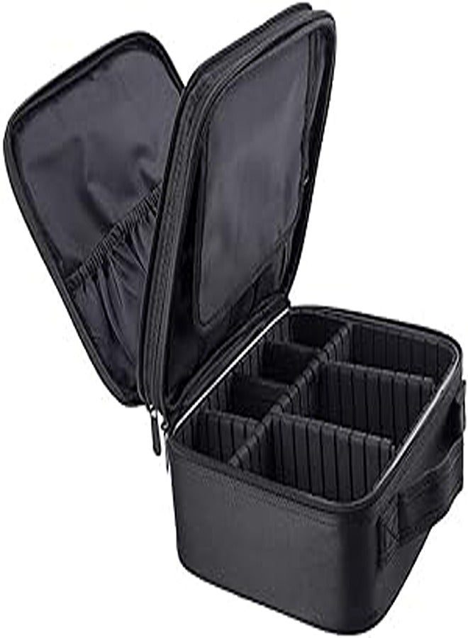 H TENGHODA Professional Make Up Bag Organizer, Double Zipper Travel Cosmetic Bag Organizer Train Case with Adjustable Dividers for Make Up, Brushes, Make Up Tools and Accessories