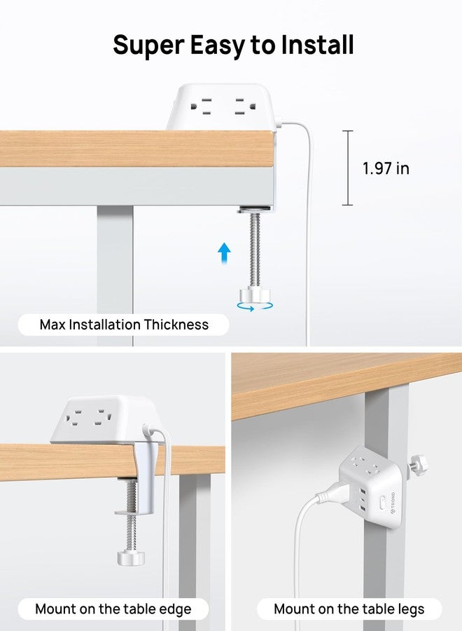 TROND Desk Clamp Power Strip, Surge Protector with 5 AC Outlets and 3 USB Ports, Desk Mount Charging Station, Fit 1.97in Tabletop Edge Thick, 10FT Extension Cord, for Home Office Gaming Accessories - Image 3