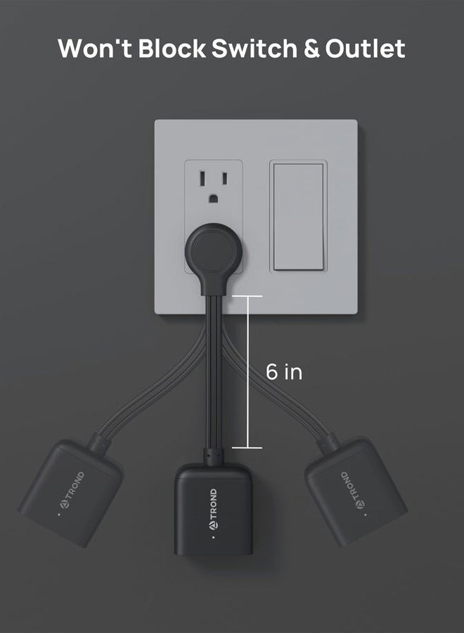 TROND Flat Outlet Extender with 6 Inch Cord - ETL Listed Multi Plug Extension Outlet Splitter, Electrical 3 Way Plug Adapter Wall Extender for Home Office Cruise Ship Travel Essentials, Black - Image 5