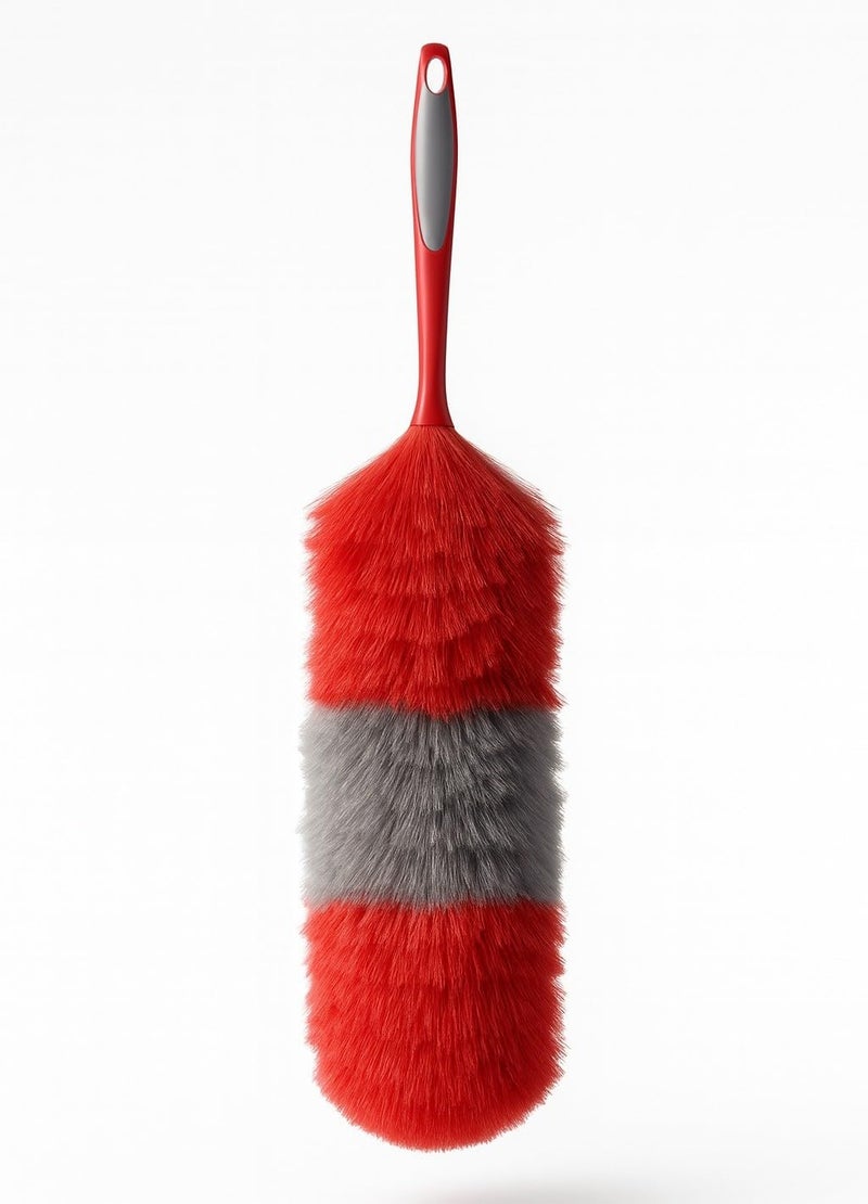 Duster Brush Microfiber with Handle - Dust Removing Brush, Multifunctional use for Home, Car and Office, Flexible & Washable, Reusable Soft Dust Remover (Red & Grey, E130015)