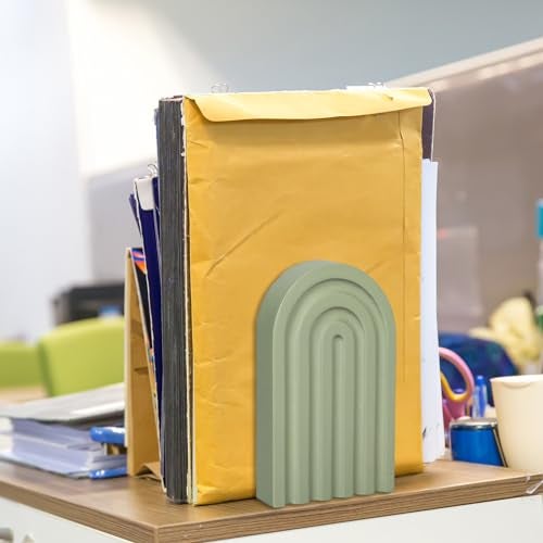 Whaline 4Pcs Boho Arch Wood Bookends Back to School Sage Green Rainbow Wooden Book Stands Decorative Non Skid Book Stoppers for Heavy Books Home Office Library Kitchen (4 Colors) - Image 5