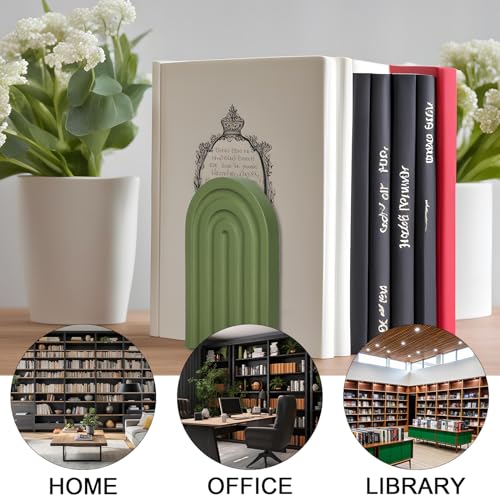 Whaline 4Pcs Boho Arch Wood Bookends Back to School Sage Green Rainbow Wooden Book Stands Decorative Non Skid Book Stoppers for Heavy Books Home Office Library Kitchen (4 Colors) - Image 4