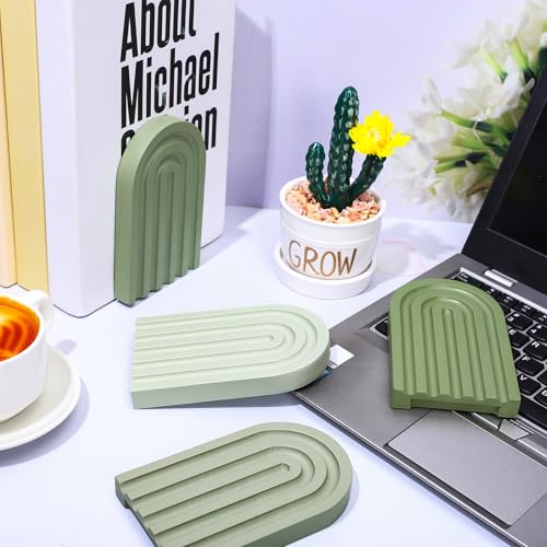 Whaline 4Pcs Boho Arch Wood Bookends Back to School Sage Green Rainbow Wooden Book Stands Decorative Non Skid Book Stoppers for Heavy Books Home Office Library Kitchen (4 Colors) - Image 3
