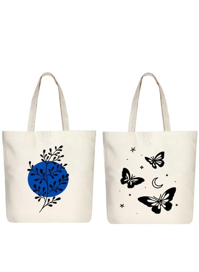 Cotton Canvas Zipper Tote Bag - Stylish, Washable Handbag for Women & Girls - Pack of 2 - Large Capacity, Multipurpose - Image 1