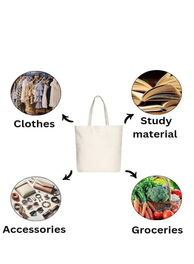 Cotton Canvas Zipper Tote Bag - Stylish, Washable Handbag for Women & Girls - Pack of 2 - Large Capacity, Multipurpose - Image 5