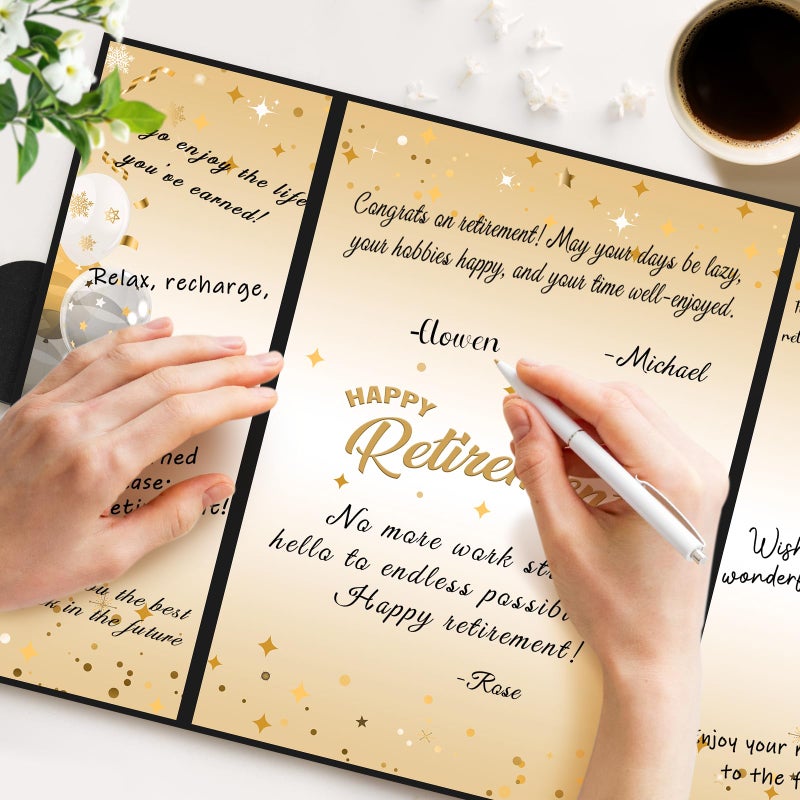 Dapsang Retirement Party Decorations Black Gold Retirement Alternative Signature Guest Book to Sign, Large Retird Card for Men Women, Happy Retirement Gifts Signing Card Board for Farewell Party Supplies - Image 4