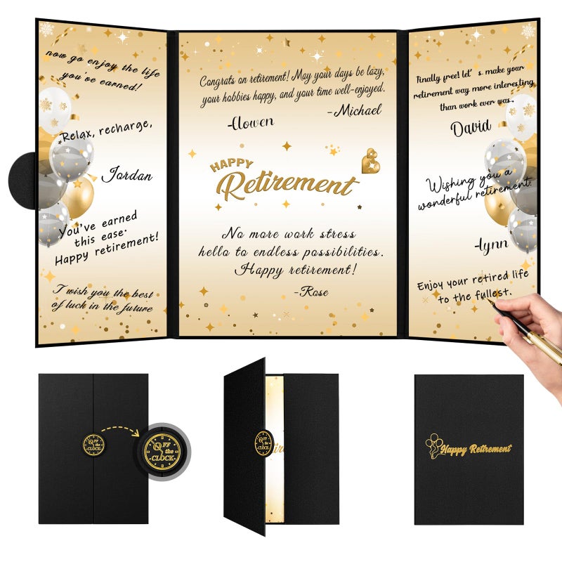 Dapsang Retirement Party Decorations Black Gold Retirement Alternative Signature Guest Book to Sign, Large Retird Card for Men Women, Happy Retirement Gifts Signing Card Board for Farewell Party Supplies - Image 1