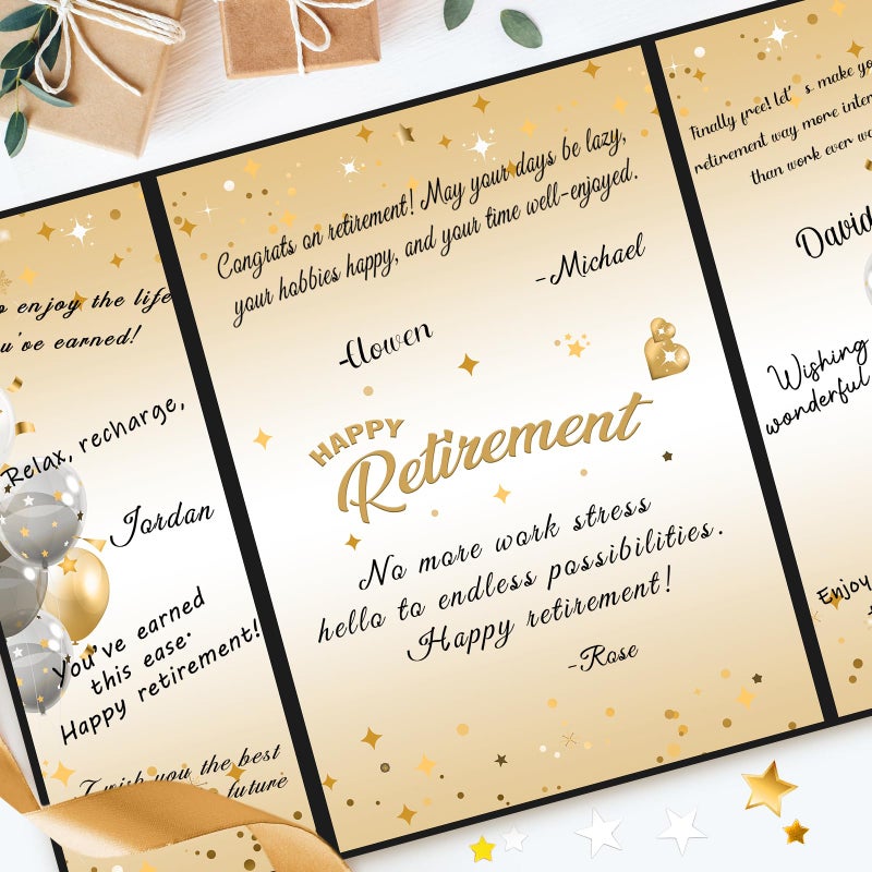 Dapsang Retirement Party Decorations Black Gold Retirement Alternative Signature Guest Book to Sign, Large Retird Card for Men Women, Happy Retirement Gifts Signing Card Board for Farewell Party Supplies - Image 5