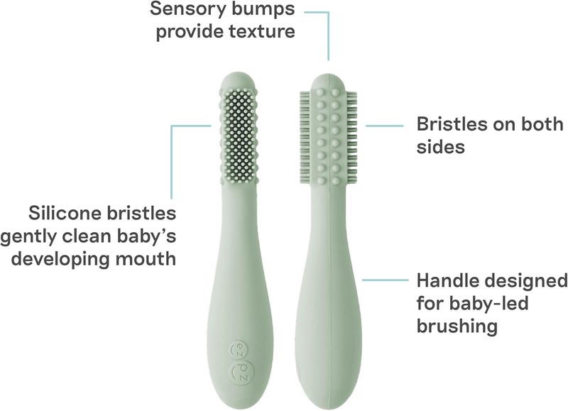ezpz BabyLed Toothbrush Sage 3 Months 100 Silicone Infant Toothbrush with Sensory Bumps Cleans Gums New Teeth Improves HandtoMouth Coordination SelfFeeding Skills - Image 2