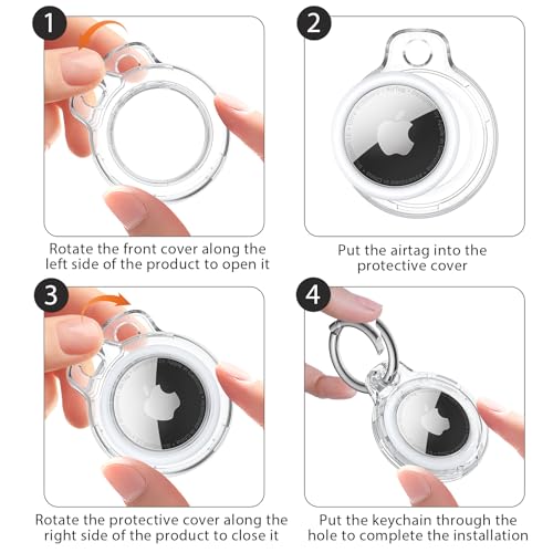 Tobfit Air Tag Holder, Airtag Keychain Holder, Anti-Scratch, Twist Lock Design, Air tag Case with Metal Key Chain Ring - AirTag Accessory for Kids, Keys, Pets, Luggage, & More, Transparent - Image 5