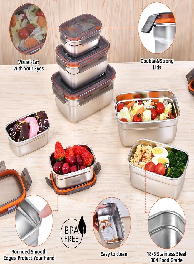 VIKCOLEE Stainless Steel Airtight Food Storage & Bento Lunch Box Set of 6 - Leakproof Seal, Dishwasher & Freezer Safe, Stackable, 3 Sizes (19.4/38.8/67oz) for Meal Prep, Work, Travel - Image 4