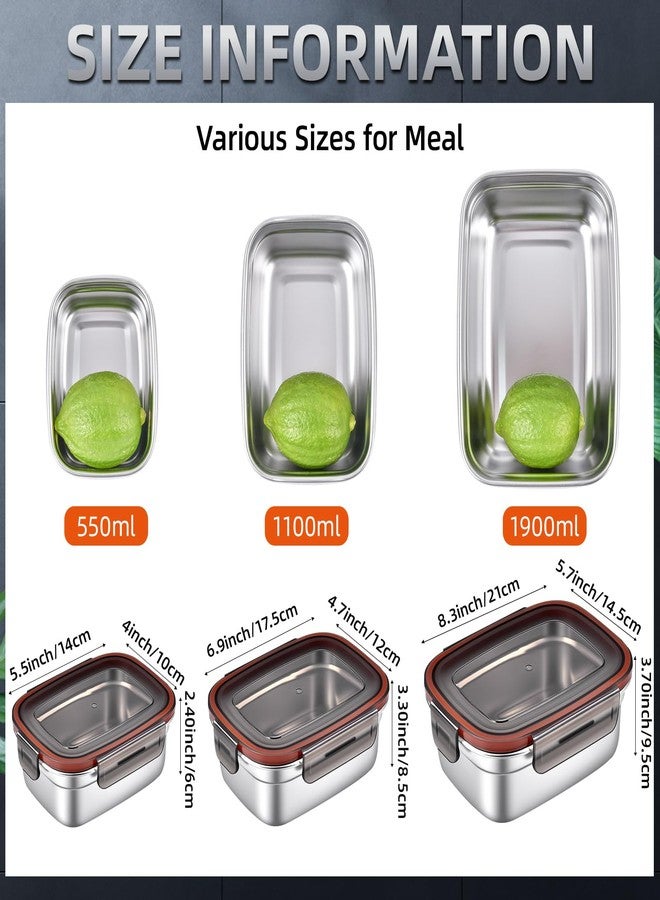 VIKCOLEE Stainless Steel Airtight Food Storage & Bento Lunch Box Set of 6 - Leakproof Seal, Dishwasher & Freezer Safe, Stackable, 3 Sizes (19.4/38.8/67oz) for Meal Prep, Work, Travel - Image 3