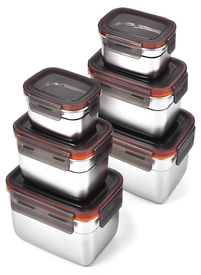 VIKCOLEE Stainless Steel Airtight Food Storage & Bento Lunch Box Set of 6 - Leakproof Seal, Dishwasher & Freezer Safe, Stackable, 3 Sizes (19.4/38.8/67oz) for Meal Prep, Work, Travel - Image 1