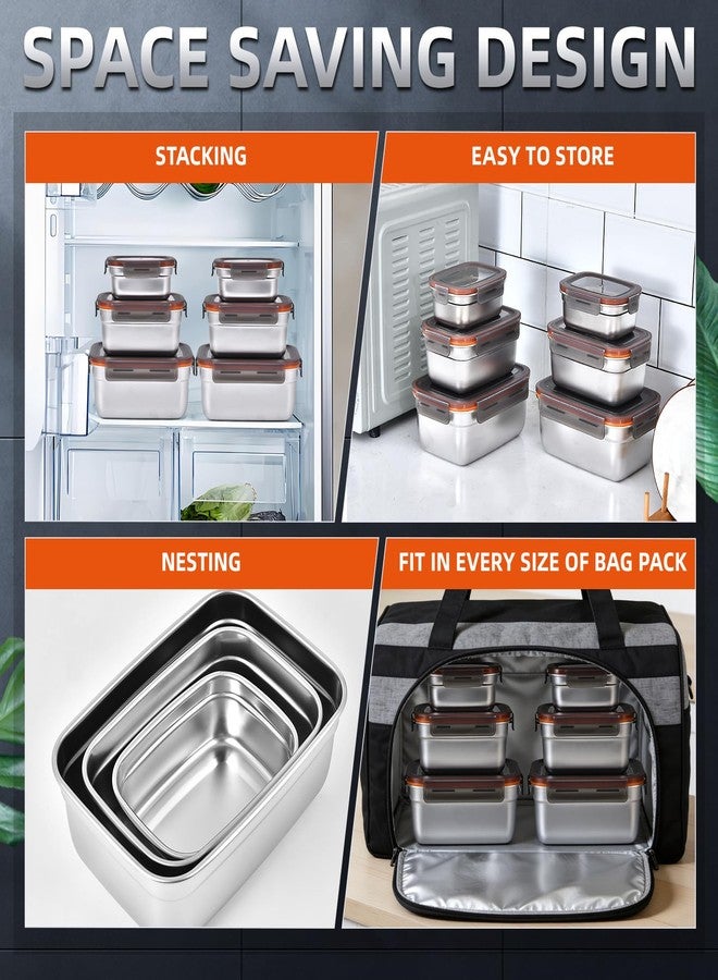 VIKCOLEE Stainless Steel Airtight Food Storage & Bento Lunch Box Set of 6 - Leakproof Seal, Dishwasher & Freezer Safe, Stackable, 3 Sizes (19.4/38.8/67oz) for Meal Prep, Work, Travel - Image 5
