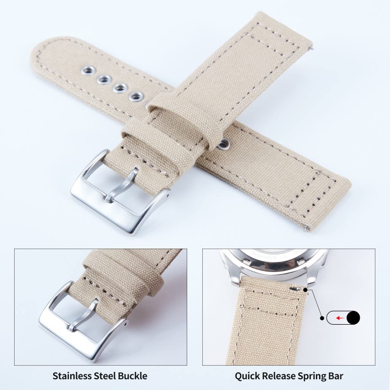 BINLUN Canvas Watch Bands Quick Release Sail Cloth Watch Straps Replacement 18mm 20mm 22mm 24mm Cotton Fabric Watchband for Men and Women with Silver/Black Buckle - Image 2