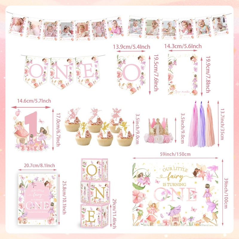 LANGASQUE Fairy First Birthday Decorations 167Pcs Floral Fairy Themed 1st birthday Party Decorations Include Banner Balloon Arch Kit Boxes Backdrop Cake Topper Paper Tassels for Birthday Party Decorations - Image 3