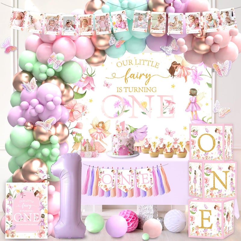 LANGASQUE Fairy First Birthday Decorations 167Pcs Floral Fairy Themed 1st birthday Party Decorations Include Banner Balloon Arch Kit Boxes Backdrop Cake Topper Paper Tassels for Birthday Party Decorations - Image 5