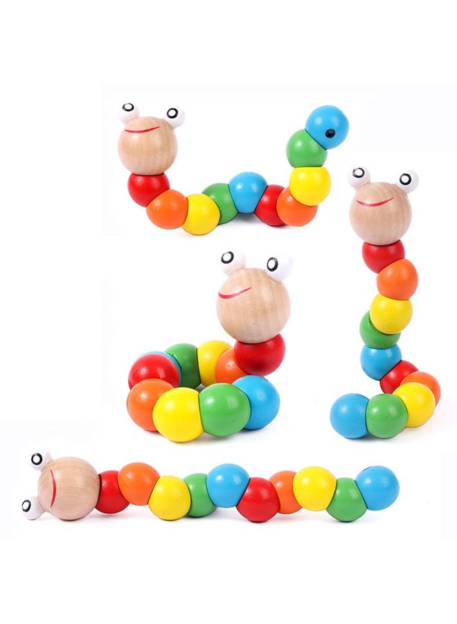 1-Piece Cute Wooden Multicolor Magical Twisting Insect Toy - Wood with Non-Toxic Paint, 360° Rotatable Limbs & Sensory Textures - for Kids Ages 3+ Montessori Play & Stress Relief  - Image 4