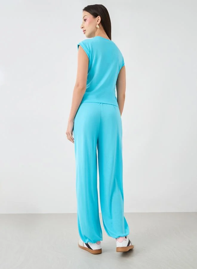 Take Two Take Two Solid Round Neck Tank Top and Wide Leg Pants Co-Ords