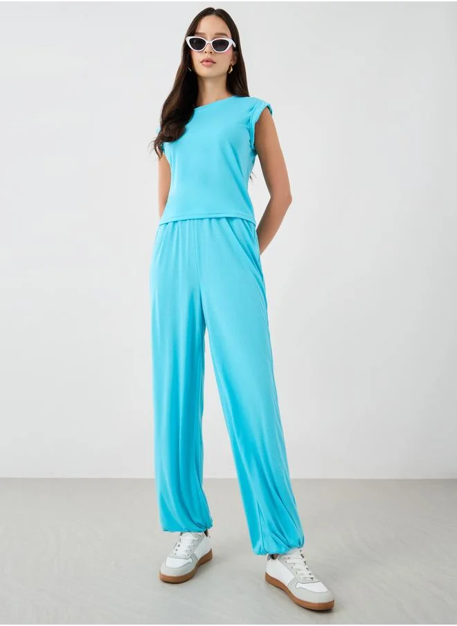 تايك تو Take Two Solid Round Neck Tank Top and Wide Leg Pants Co-Ords